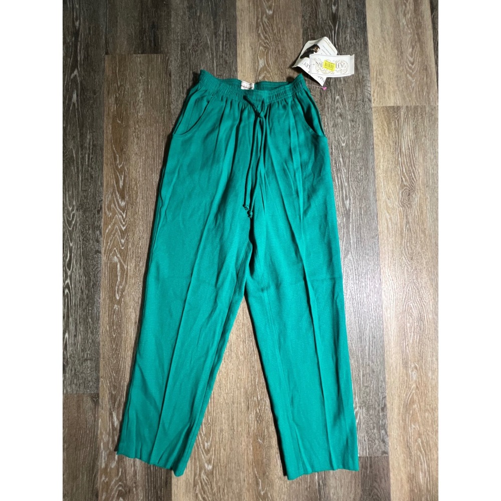 Napa‎ Valley Trousers Women Size P Green Linen Blend Elastic Waist PC40Q65